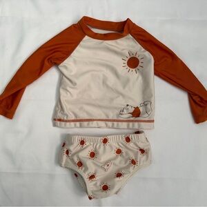 Disney Baby 12m Winnie the Pooh Cream and Dark Orange Swim suit Rashguard Set